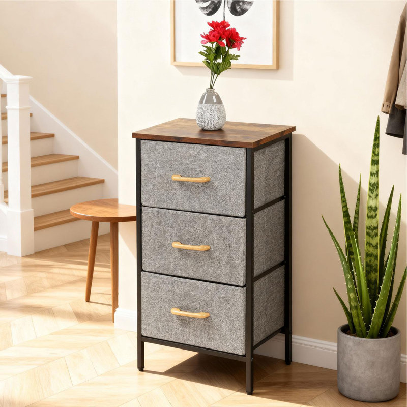 40cm W Metal Bedside Table, Brown/Grey