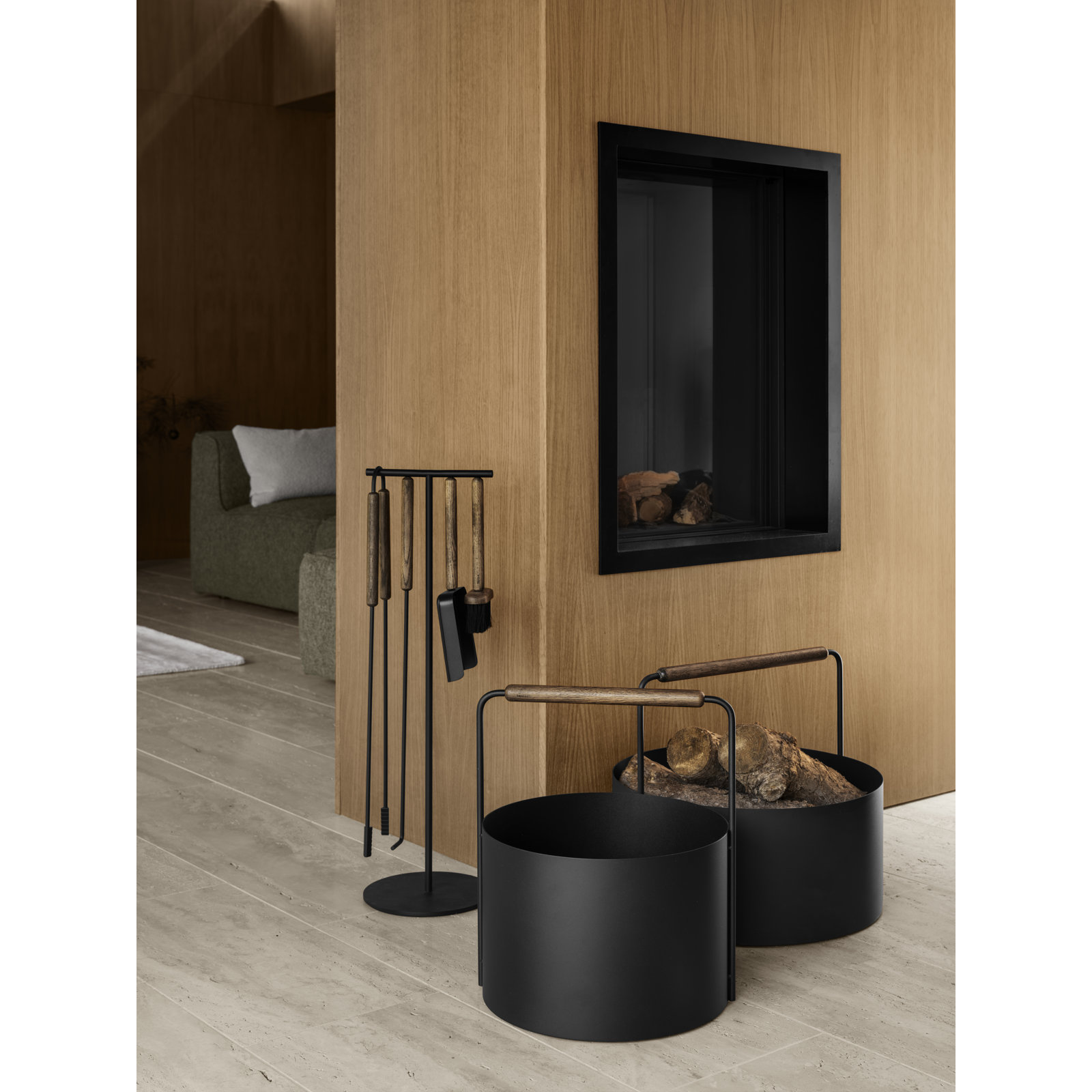 Ashi 3-Piece Fireplace Tool Set, Brown