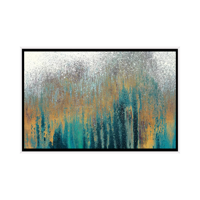 «Teal Woods with Gold» par Roberto Gonzalez - reproduction d'art, H 18 po x l 26 po x P 1,5 po, Toile blanche encadrée