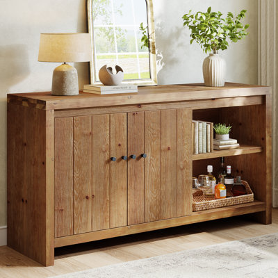 Buffet en bois massif 55,11 pouces avec 2 portes et tablettes réglables