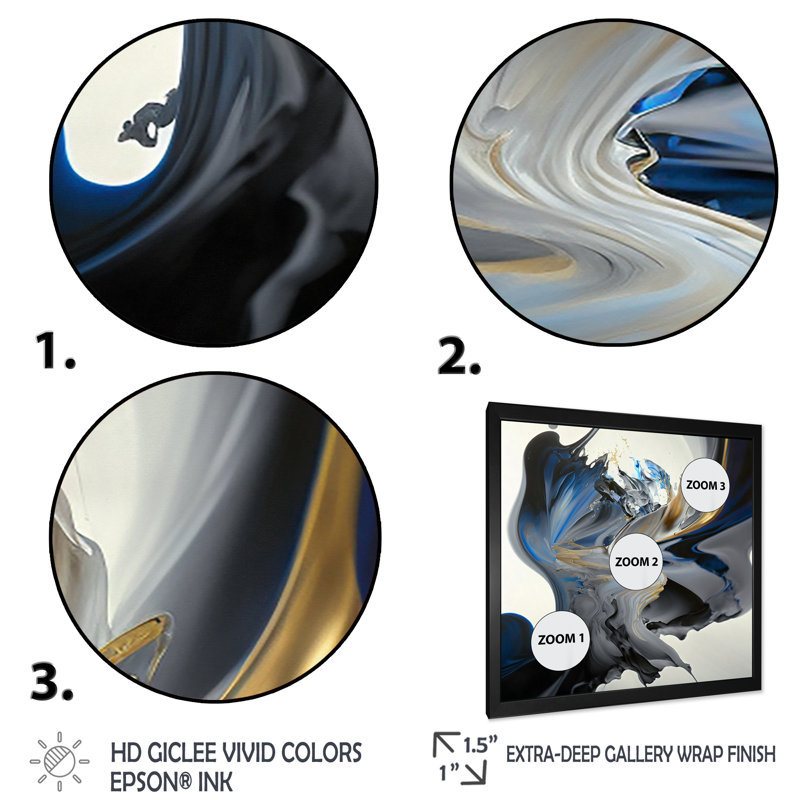 Bright Blue Smooth Abstract I - Abstract Spirals, art mural, Impression noire sur toile encadrée, H 30 po x l 30 po x P 1 po