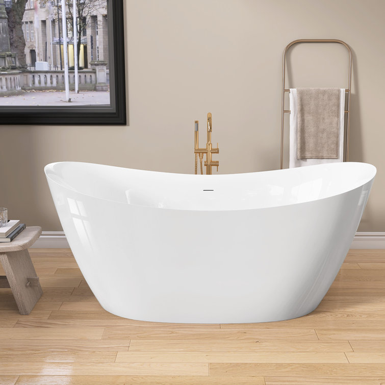 Vastwild 51'' Acrylic White Freestanding Bathtub Double Slipper Soaking Tub with Overflow Oval Shape