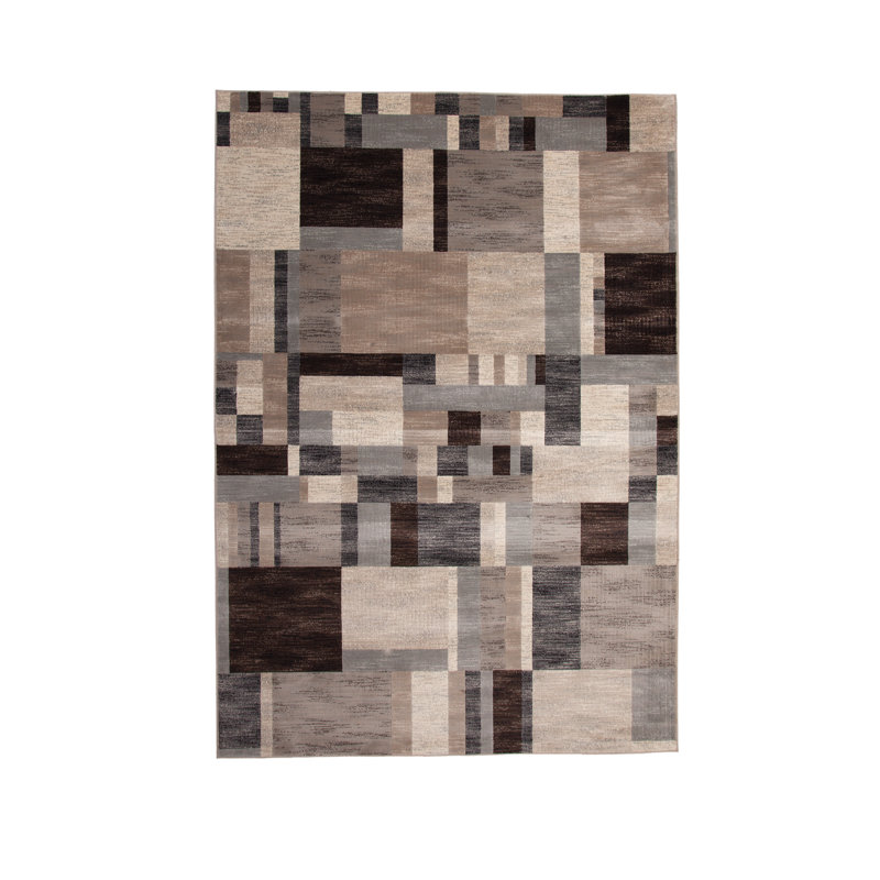 Foulds Abstract Charcoal/Ivory/Gray Area Rug, Rectangle 5'3" x 7'6"