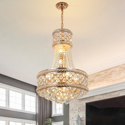 9 Light Dimmable 19 '' Tiered Chandelier with  Crystal Accents and Rose  Gold Finish