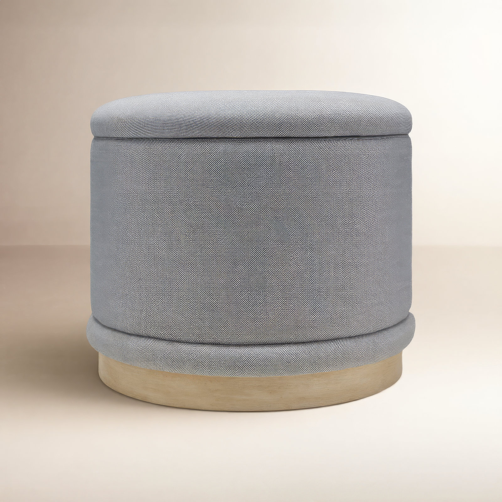 Nellya 20" Linen Upholstered Ottoman, Gray Polyester/Linen