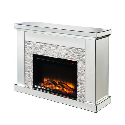 Foyer électrique à DEL avec température réglable, minuterie, fonction seulement, plateau en miroir biseauté, incrustation de fausses pierres, surface de chauffage de 400 pieds carrés, 1400 W, 120 V, 48 pouces de largeur, 36 hauteurs, 15 profondeurs, 107 livres