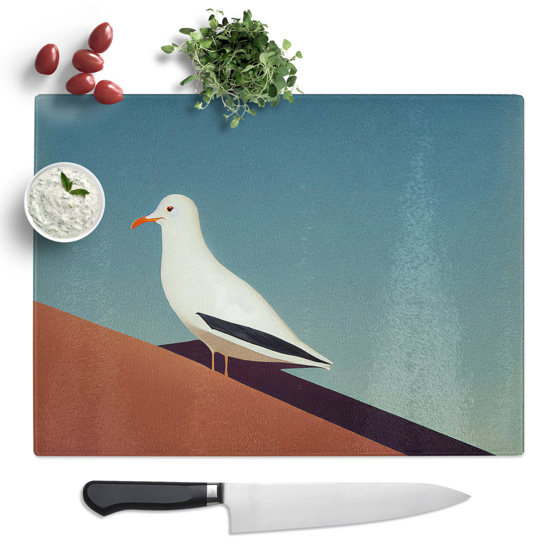 Minimalist Seagull Art  Glass Chopping Board