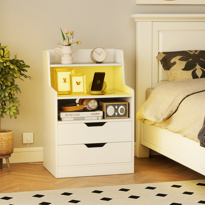 45 cm W Bedside Table, White