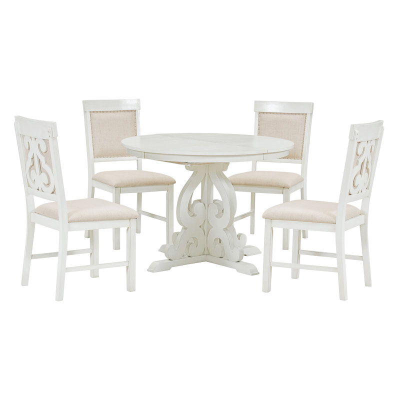 Ensemble de salle à manger 5 pièces, Blanc antique, Blanc antique