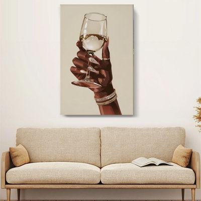 Toile 1pc 24 x 36 pouces, art mural à la main élégant, verre à vin et bijoux, style Art nouveau, décoration murale encadrée pour la maison