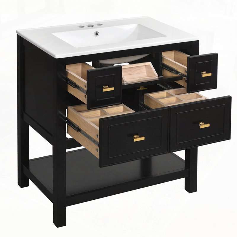 Ensemble de meuble-lavabo avec lavabo en céramique, Noir, noir, noir, noir