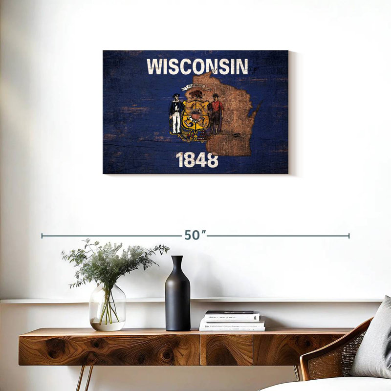 Borges State Map Over Wisconsin Flag, 20" H x 30" W