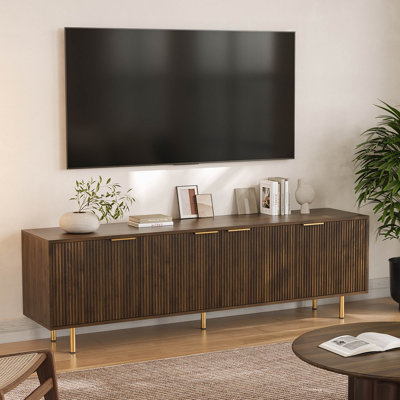 Meuble télé pour téléviseur de 75 po ou moins Avalie, meuble télé avec porte rayée et 3 armoires de rangement