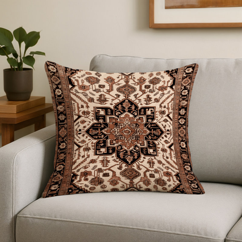 Coussin décoratif intérieur et extérieur Tabriz, Carré 16 po, Brun oriental oriental 271