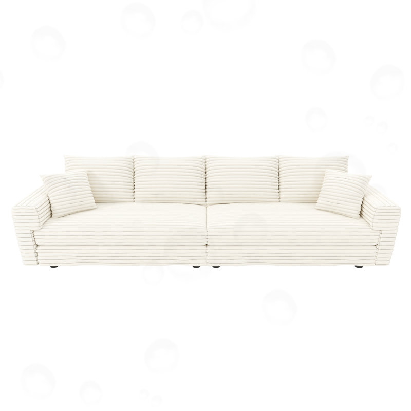 Canapé 4 places en velours côtelé avec coussins moelleux, H 25,6 po x l 102,4 po x P 35,4 po, Vert
