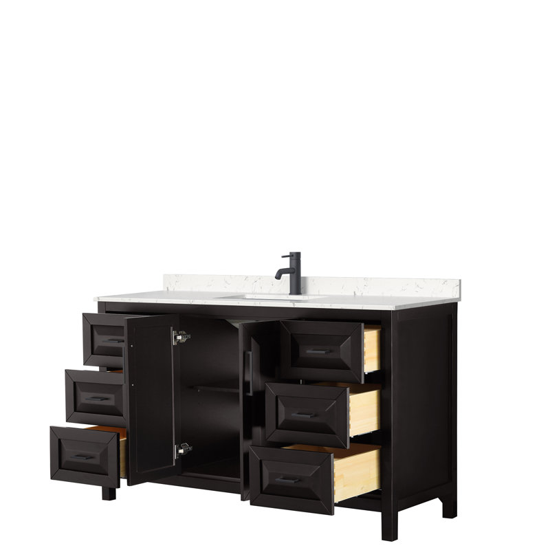 Ensemble de meuble-lavabo simple 60 po Daria, Marbre de culture blanc, Espresso foncé, Noir mat