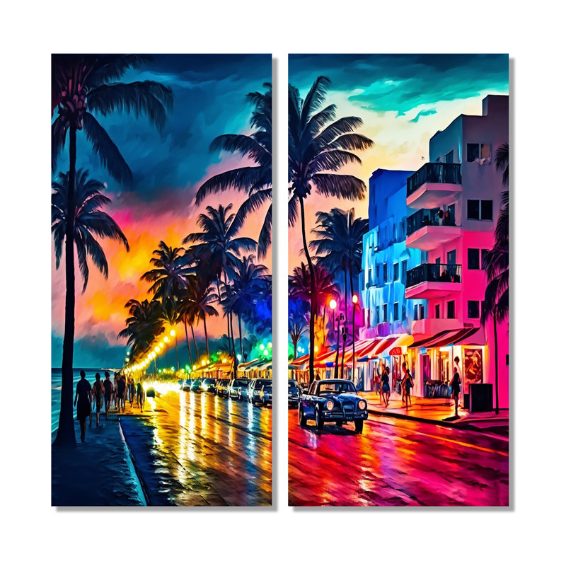 Miami Beach Holidays 3 - Décoration murale traditionnelle, H 20 po x l 24 po, Toile tendue, Ne s’applique pas