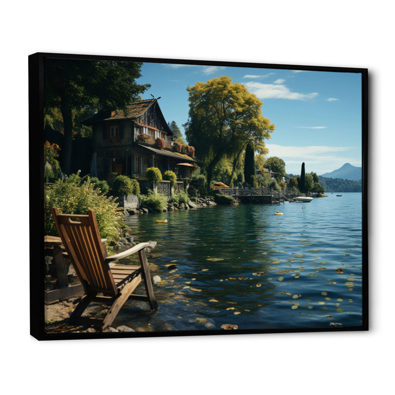 Bernece " Germany Lakeside Serenadea Tranquil ", H 16 po x l 32 po x P 1 po, Cadre flottant noir