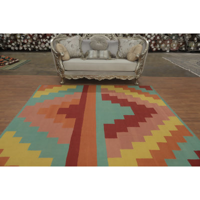 Colorful Geometric Kilim Wool Square Area Rug 8x8