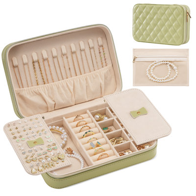 Étui à bijoux de voyage pour femme, organisateur de boîte à bijoux moyen avec miroir et sac de rangement transparent