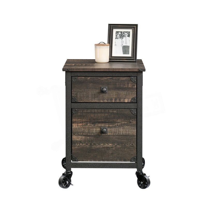 File Pedestal With Smooth-Glide Drawers, Mobile Accent Cabinet With Wheels, Dark Oak