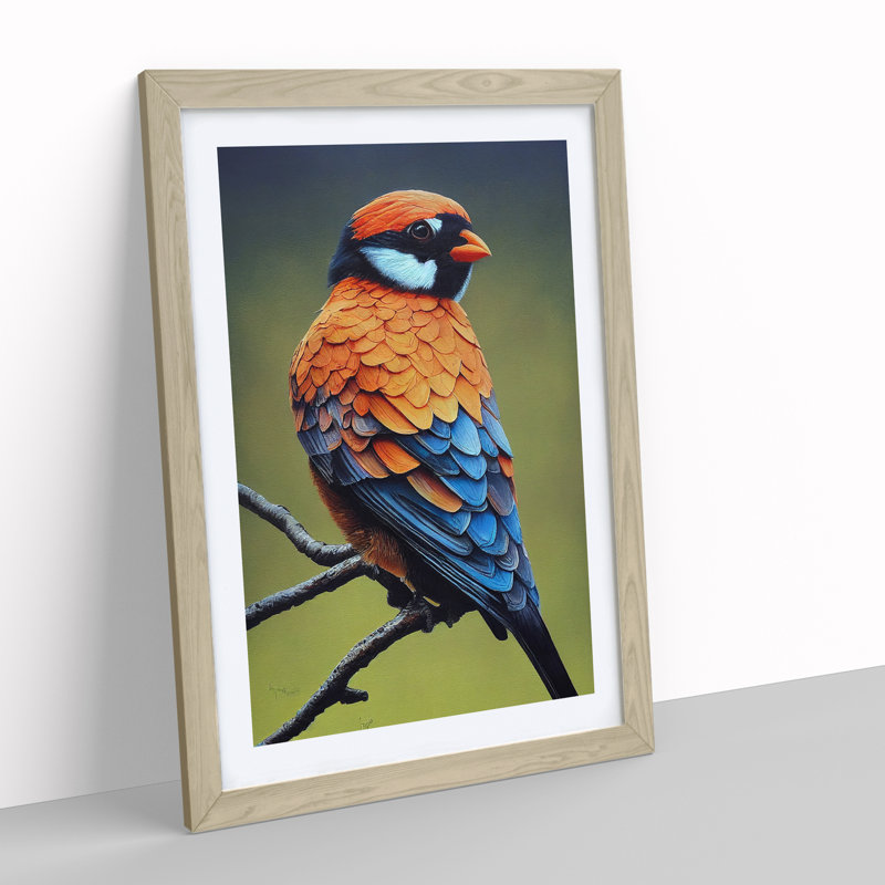Delightful Bird - Single Picture Frame Print, 64cm H x 46cm W x 2cm D, Oak
