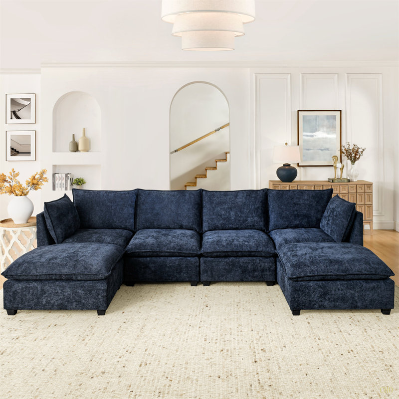 Canapé modulaire à 4 places avec 2 repose-pieds et canapé-lit en chenille Comfy Cloud