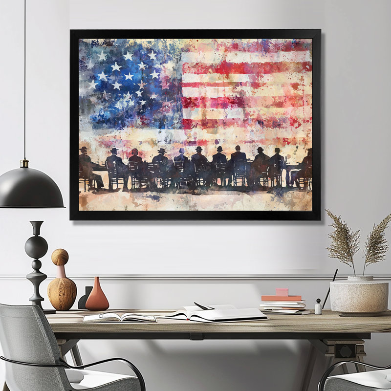 Lakina - Patriotiste américain, art mural, Noir, H 16 po x l 32 po, Avec cadre