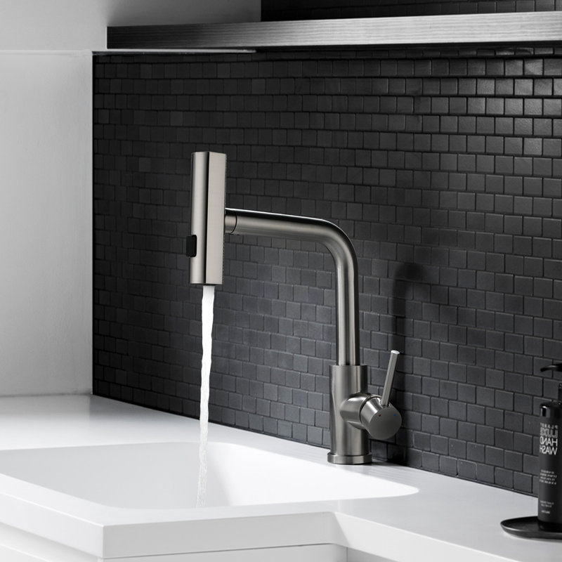 11.7"H Stainless 360° Swivel Bathroom Faucet With 3-Function Pull-Out Sprayer, Brushed Nickel