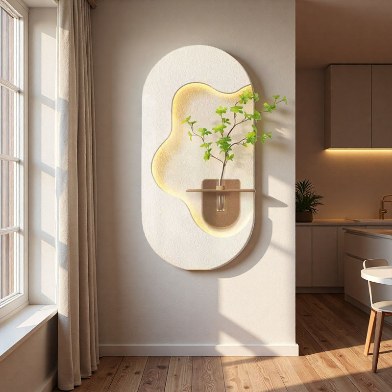 Art mural 3D crème en grès - décoration de hall d'entrée, H 55,12 po x l 27,56 po x P 3,94 po