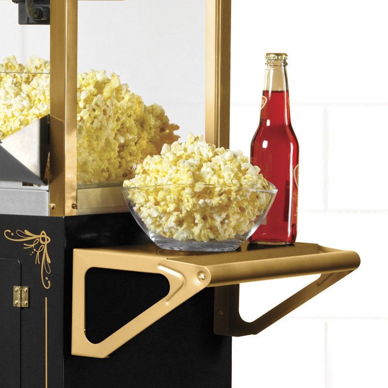 Vintage Black and Gold Popcorn Cart with Stainless Steel Kettle