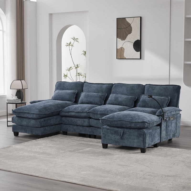 Canapé-lit modulaire en forme de U de 106 po United We Win, Chenille bleue marine