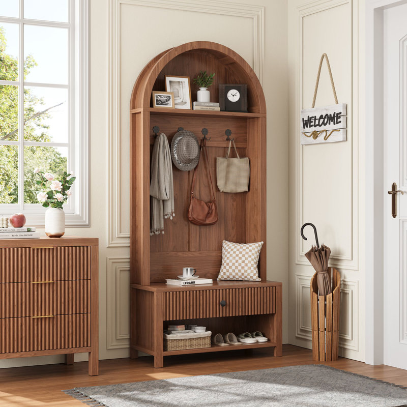 Arbre d'entrée de 31,5 po de largeur avec banc et rangement pour chaussures, Noyer