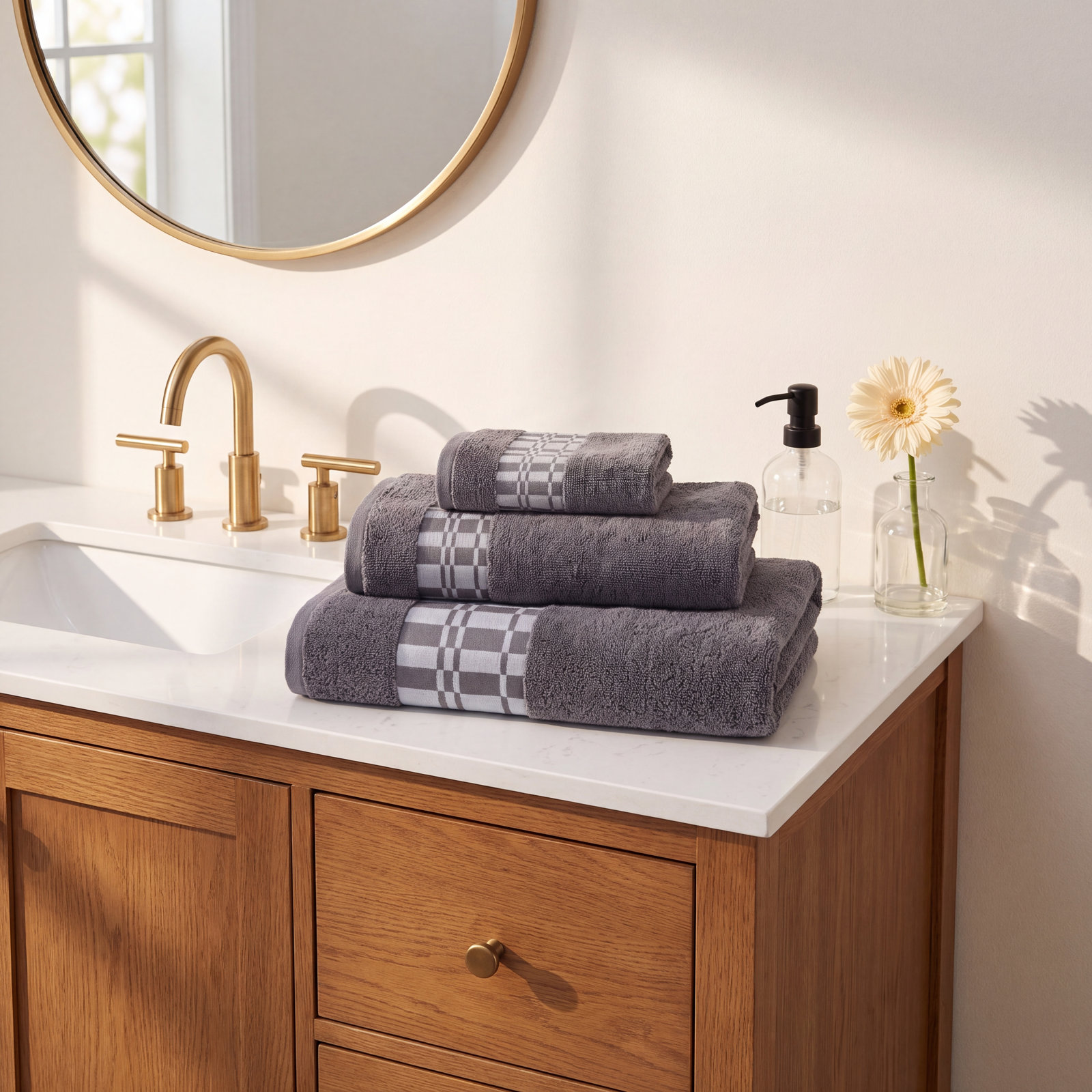 Davis 3-Piece Geometric Cotton Towel Set, Gray
