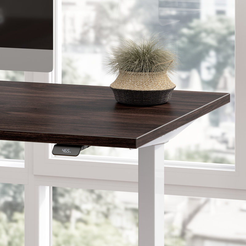 Adjustable Metal Base Standing Desk, Black Walnut/Silver, 47.68" H x 71.01" W x 29.37" D
