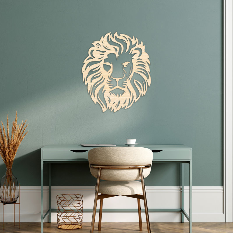 Décoration murale abstraite lion abstrait - ACM argent (32 po x 27,33 po), H 32 po x l 27,3 po x P 0,25 po, Noir