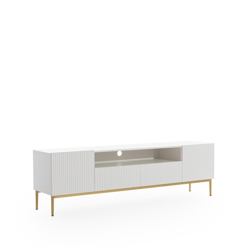 Ameal Unfinished TV Stand for TVs up to 55", White/Gold