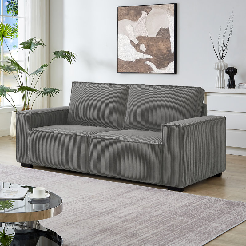 Canapé rembourré 82,7 po, Velours côtelé gris foncé, H 33 po x l 83 po x P 35 po