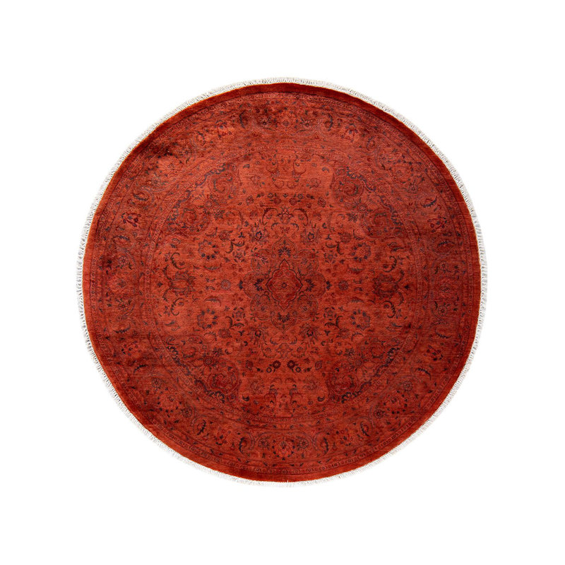 Tapis orange noué à la main de conception unique Chimel