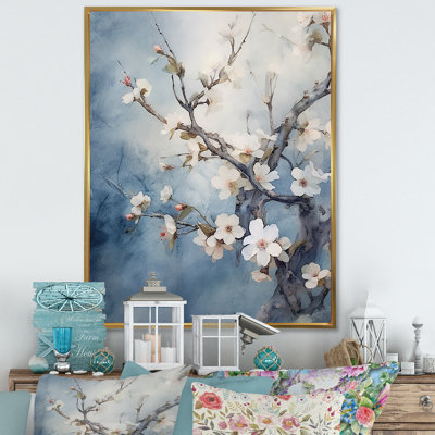«Blue and Gray Cherry Blossoms Sapphire», reproduction d'art sur toile