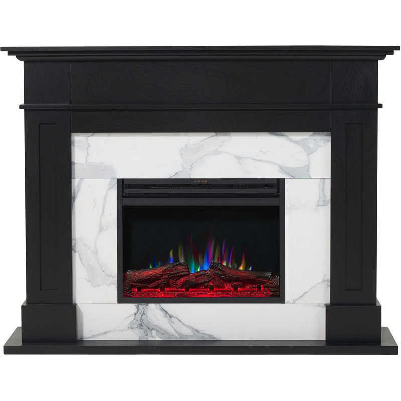 Cambridge Sofia 53-in. Electric Fireplace Mantel with Marble Inlay and Log Display, Black/White