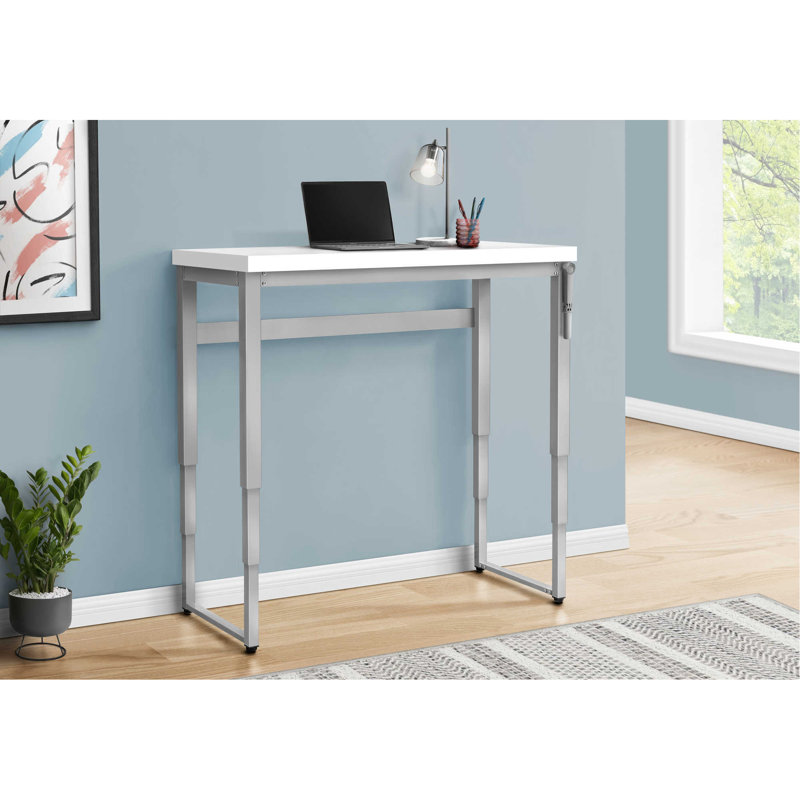 Bureau d'ordinateur, bureau personnel, debout, réglable, L 48 po, travail, ordinateur portable, stratifié blanc, métal gris, contemporain, moderne