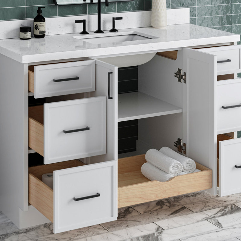 ARIEL Kelly 54 Single Sink Bathroom Vanity with Carrara Quartz Top, White