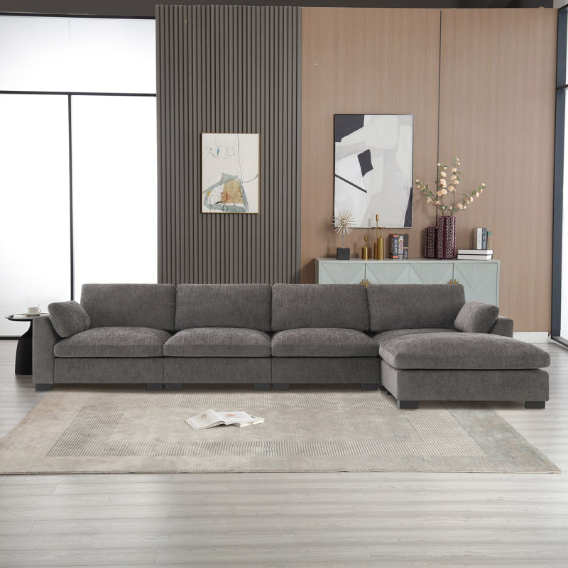 Jibria 130" L-Shape Modular Sectional Sofa, Charcoal