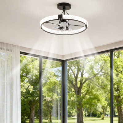 20'' Modern Low Profile Ceiling Fan with LED Light – 7-Blade  Quiet Flush Mount Fan with Remote & App Control – 6 Speeds, Reversible Motor, Dimmable & Color Adjustable, Black