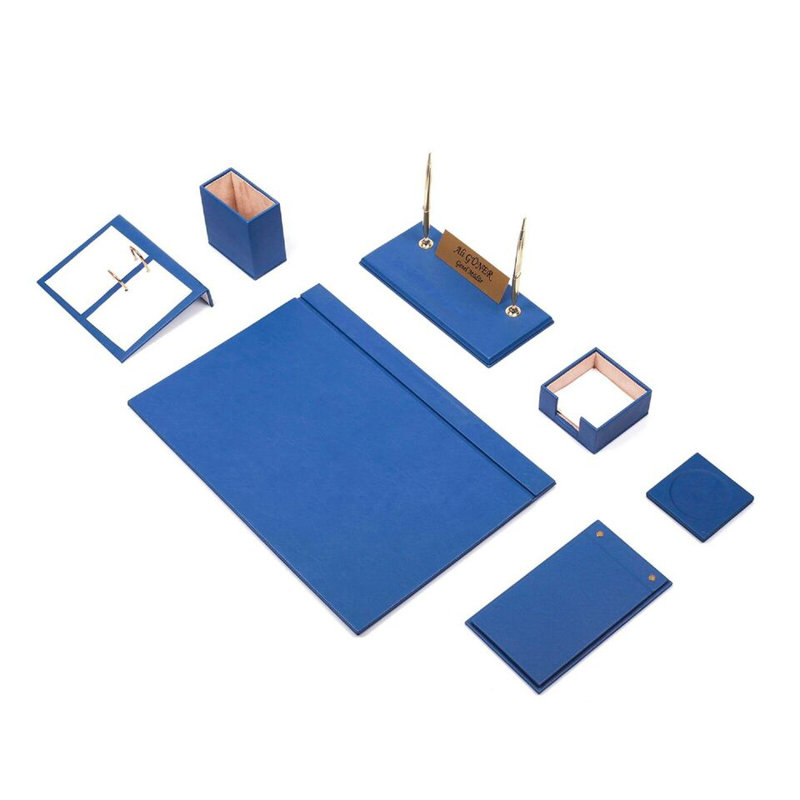 Michoel Leather / Faux Leather Desk Organiser Set, Blue