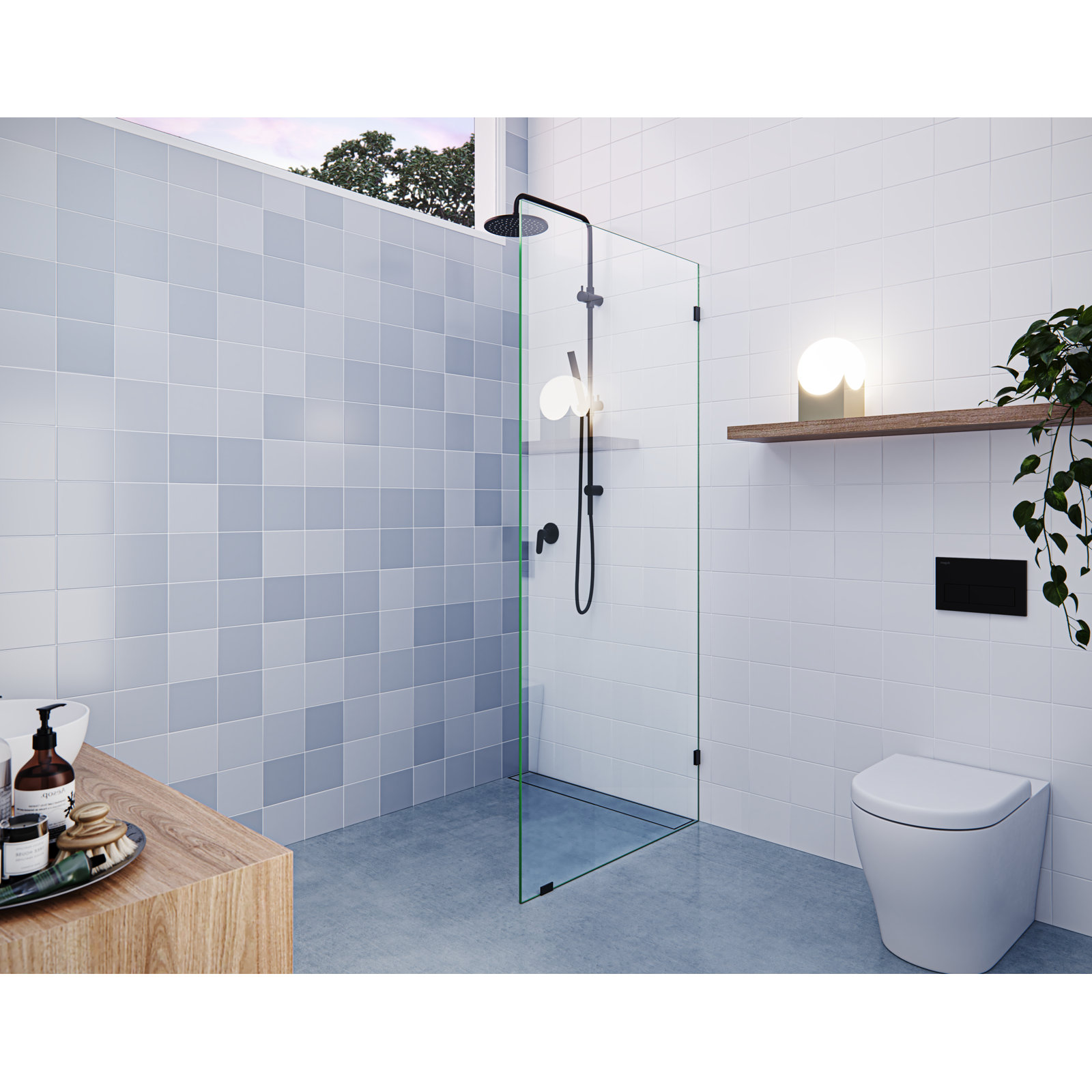 Vela 33" Frameless Fixed Shower Panel, Matte Black