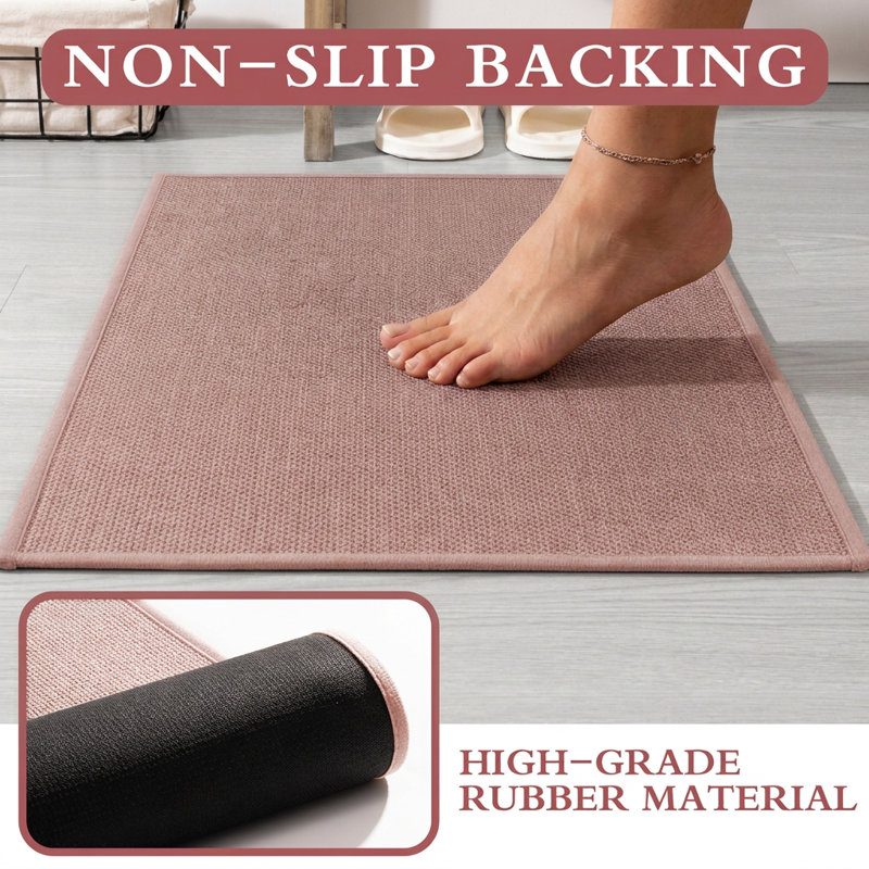 Ensemble de tapis de bain 3 pièces à aspect lin texturé avec envers antidérapant, Rose
