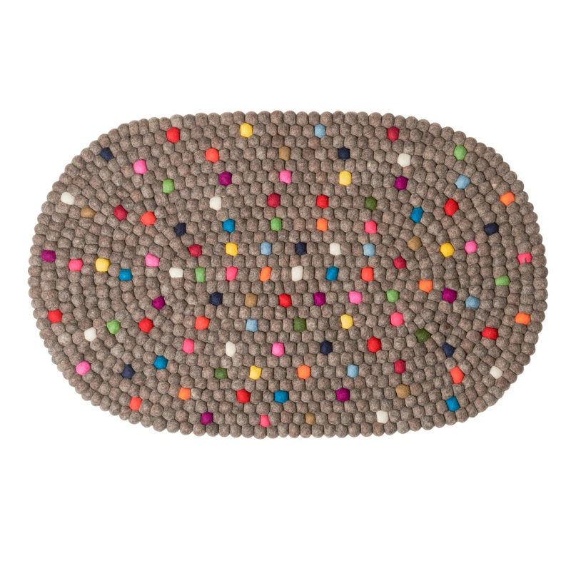 Tapis ovale en laine MODWOOL - brun naturel à pois