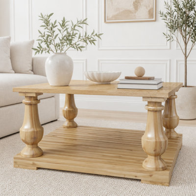 Farmhouse Coffee Table with 2-Tier Storage and Turned Legs